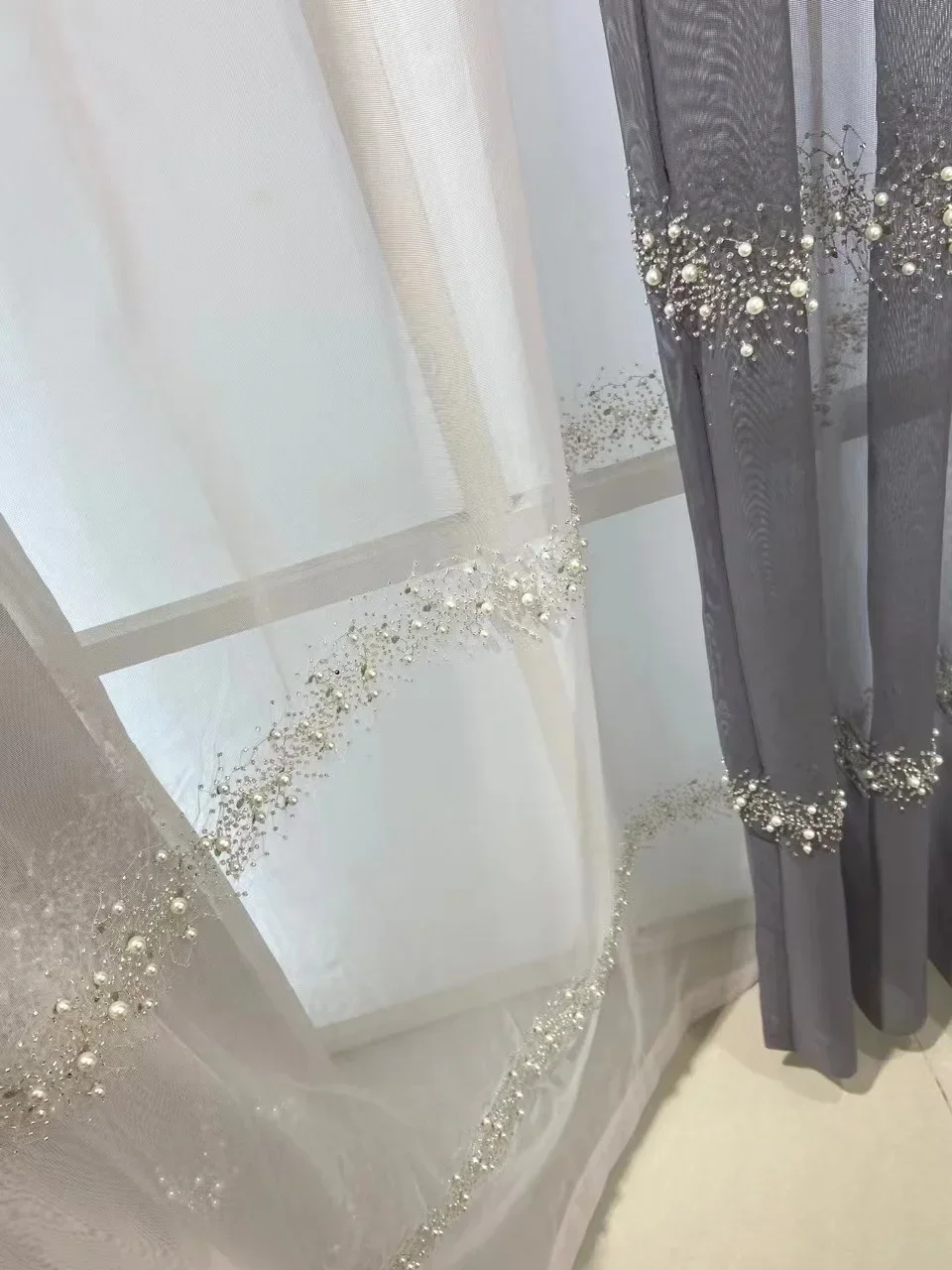 

Европейские серые просвечивающие тюлевые шторы из полиэстера