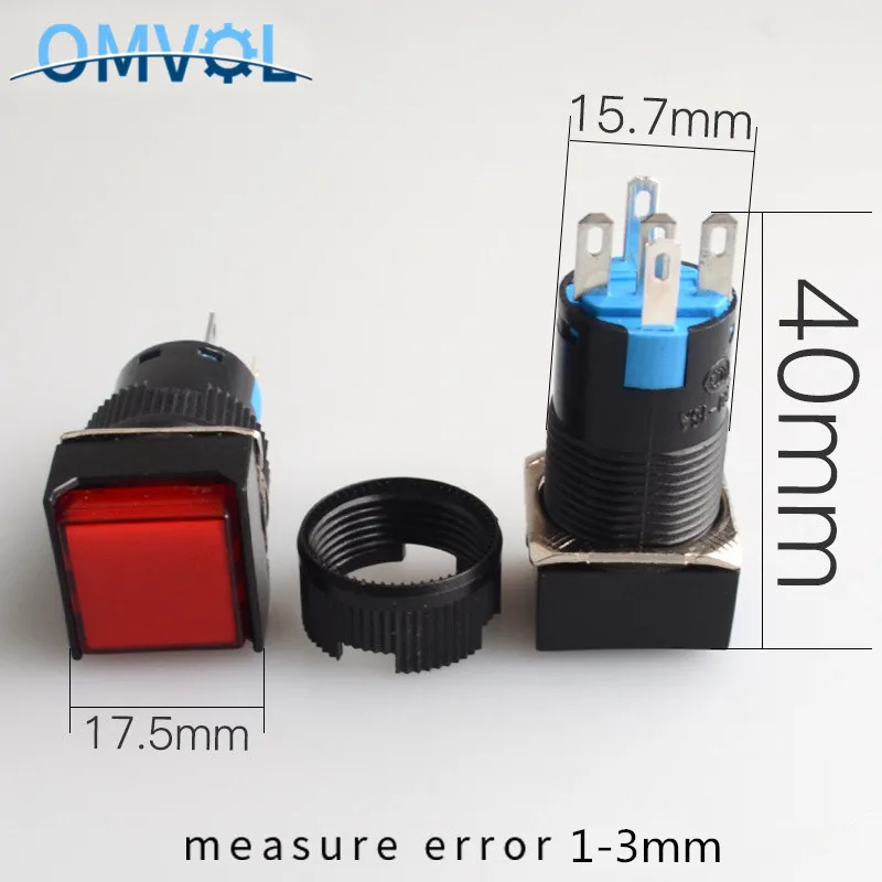 16 мм Мгновенный и самоблокирующийся кнопочный переключатель со светодиодной