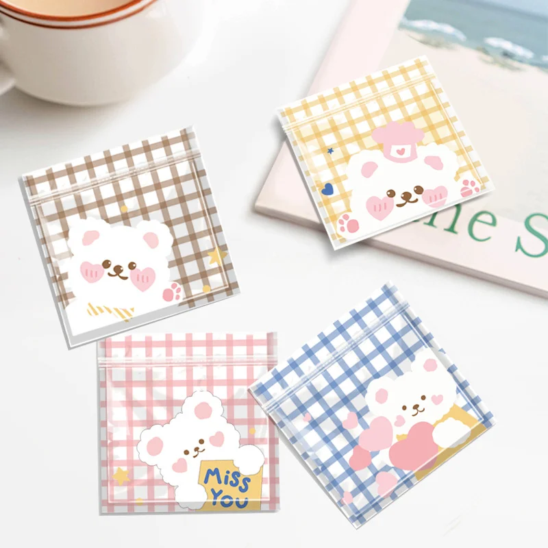 

50Pcs 13.5x13.5cm Lovely Cartoon Plaid Bear Zipper Bags Cookie Snowflake Crisp Toffee Candy Nougat Packaging