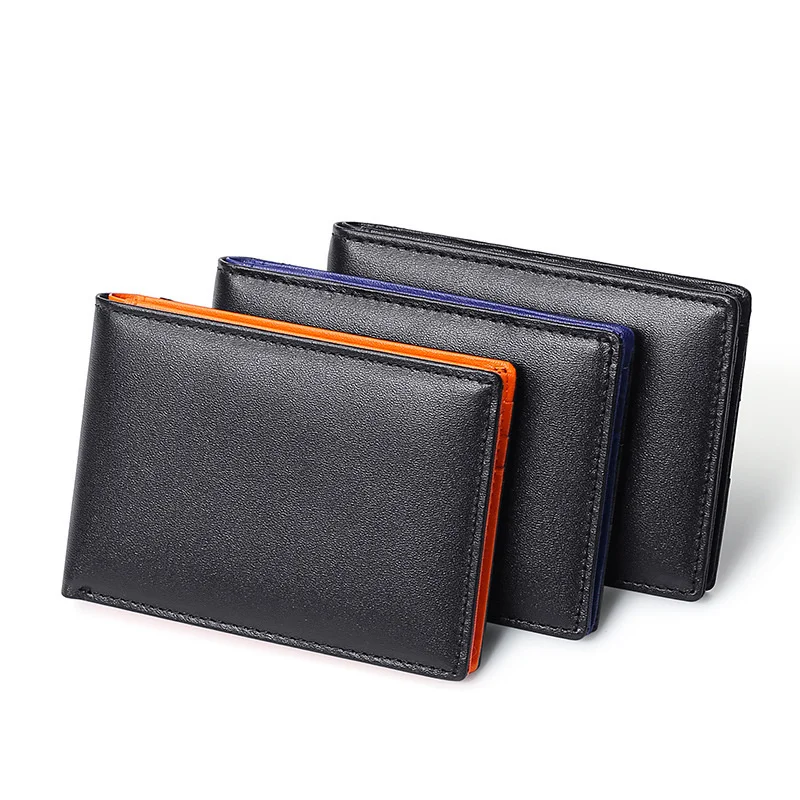 Free Custom Letters New Men's Fashion Leather Wallet Anti RFID Swipe Short US Dollar Clip Hand Push Card Slot Wallet