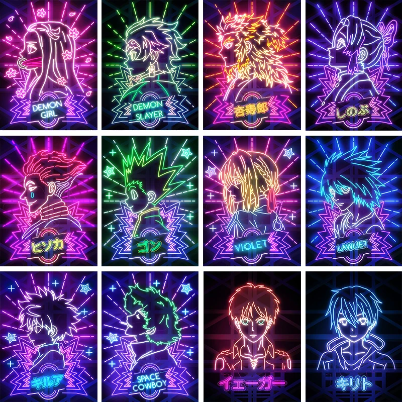 

Плакат из японского аниме, рассекающий демонов/Охотник/атака на Титанов/Космическая ковбойская живопись, настенное искусство, кавайный декор комнаты, Холщовый плакат