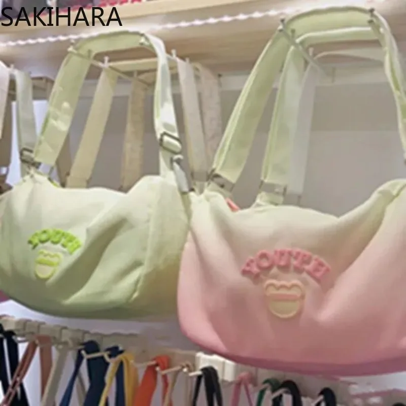 

SAKIHARA Gradient Canvas New Arrive Fashion Casual Kawaii Letter Print Large Capacity Japanese Sweet Y2K Crossbody Bag for Women