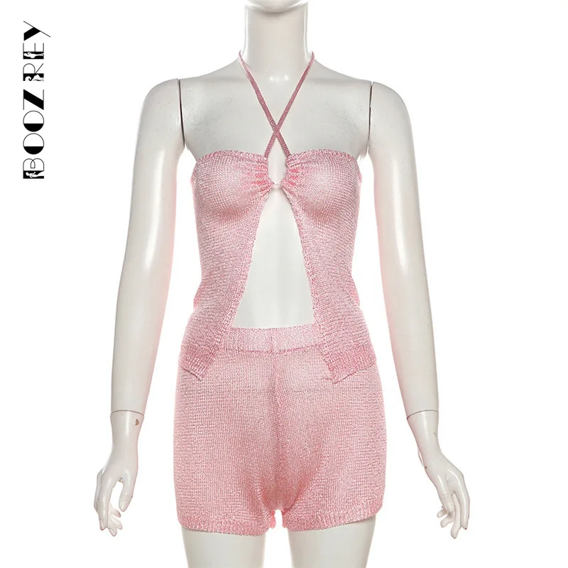 BoozRey Женский вязаный крючком комплект из 2 предметов летний пикантный однотонный