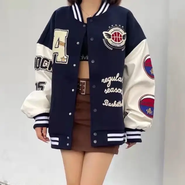 

Hip Hop Letter Embroidery Jacket Men High Street Vintage Cotton Couples Spring Baseball Jacket Oversize Coat Chaquetas Hombre