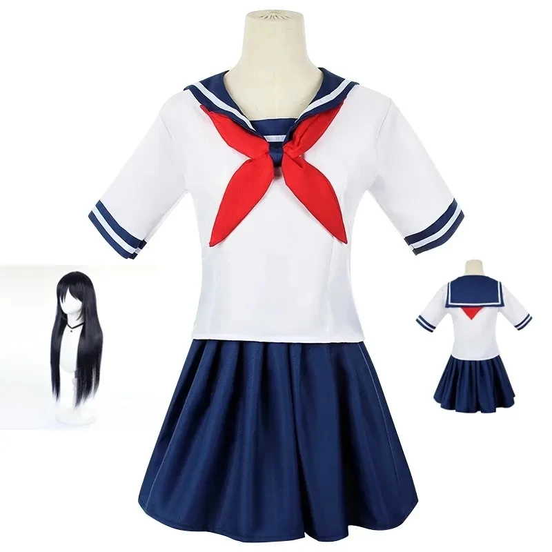 Фото ♥ Костюм для косплея Аяно Айши из игры AA Yandere Simulator, аниме-униформа для девочек, комплект JK: футболка-матроска с юбкой, черный, новый 2026 №1