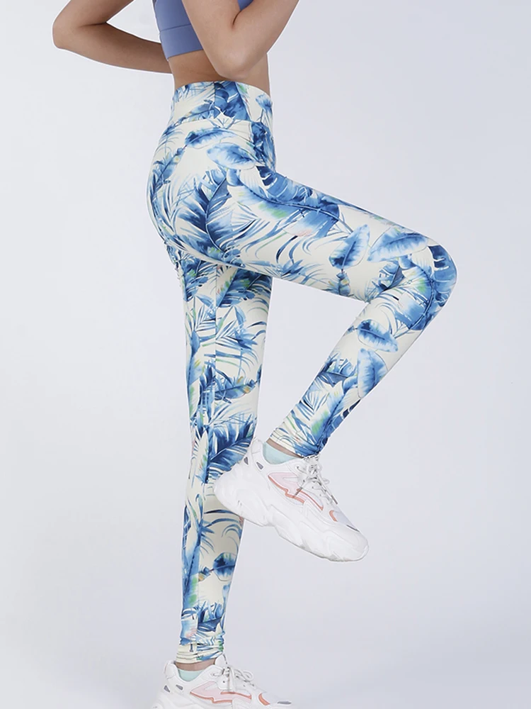 

NDUCJSI Womens Leaf Printed Yoga Skinny Sports Workout Leggings Fitness Pencil Pants Gym Running Jogging Athletic Trousers