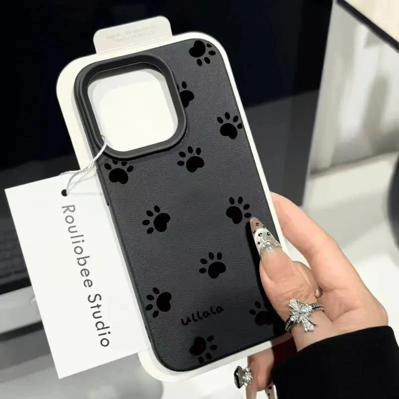 Фото Черный чехол для телефона с принтом собачьих следов для lPhone 17, 16, 15, 14, 13, 12, 11 Pro Max 15, 16 Plus, матовый чехол с рисунком личи, мягкий чехол из ТПУ №2