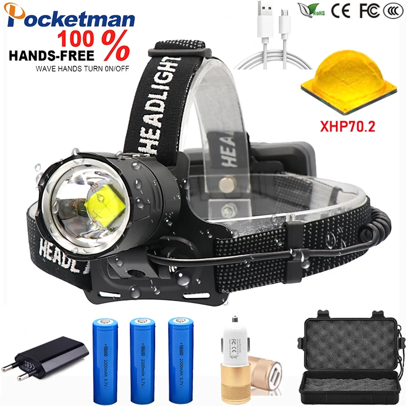

Супермощный светодиодный налобный фонарь XHP70.2 с USB, налобный фонарь для кемпинга, мощный фонарь, налобный фонарь, масштабируемые фонарики, фонарик 18650