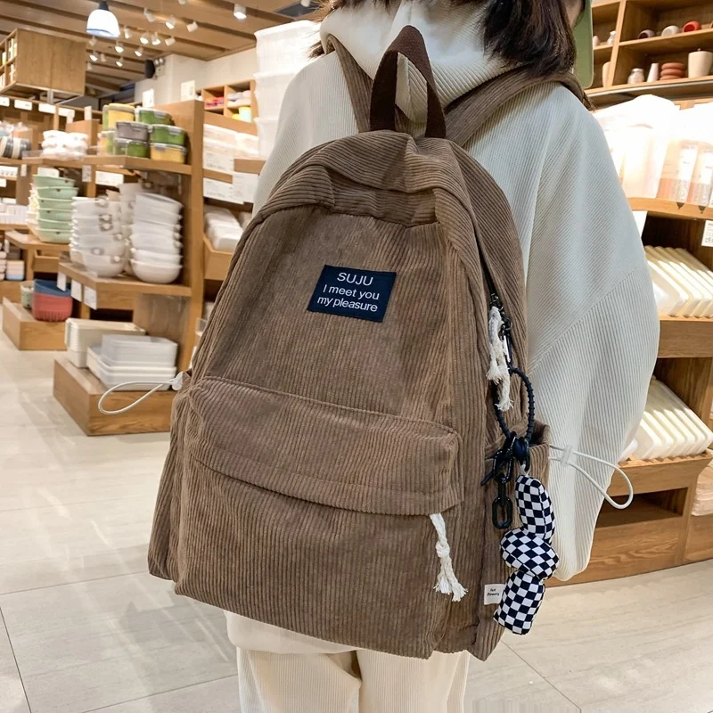 

Fashion Corduroy Backpacks for Women 2023 Canvas Bookbag Shoulder Rucksack Japanese College Student School Bag Feminina Mochila