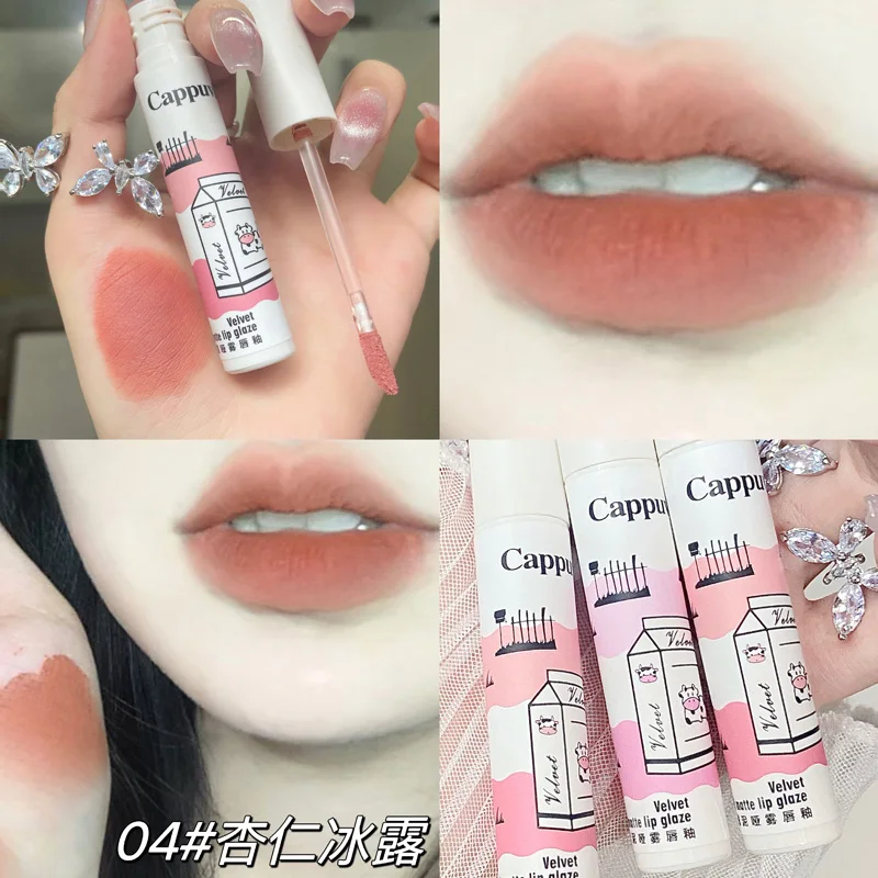 

Cute Peach Soft Velvet Lip Glaze Long-wear Matte Lip Gloss Pigmented Rouge Liquid Lipstick Waterproof Lip Mud Makeup For Women