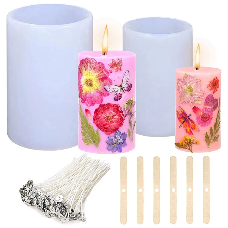 

Candle Silicone Molds for Candle Making,Candle Cylinder Molds with Candle Wicks,Wooden Wick Holders,Candle Silicone Mold