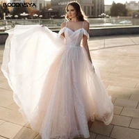 shiny tulle sweetheart wedding dress spaghetti strap off shoulder bride party gown for bride backless sweep train princess 2022