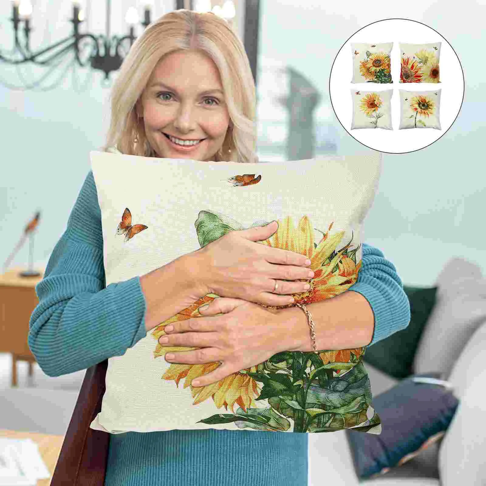 

Pillow Pillowcases Throw Sunflower Covers Flower Pattern Fall Cover Autumn Decor Sofa Cases Decorative Cushion Pillows House