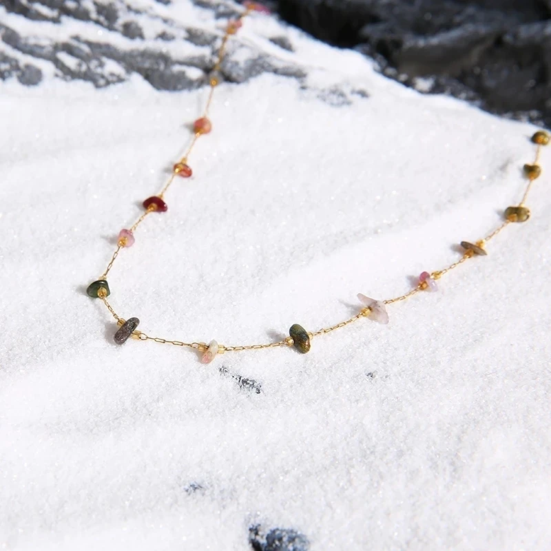 Цепочка из натурального камня нержавеющей стали ожерелья для женщин золото