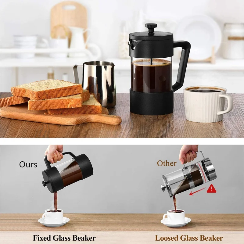 

French Press Coffee & Tea Maker 1000ML Thickened Borosilicate Gl Coffee Press Rust-Free and Dishwasher Safe,Black