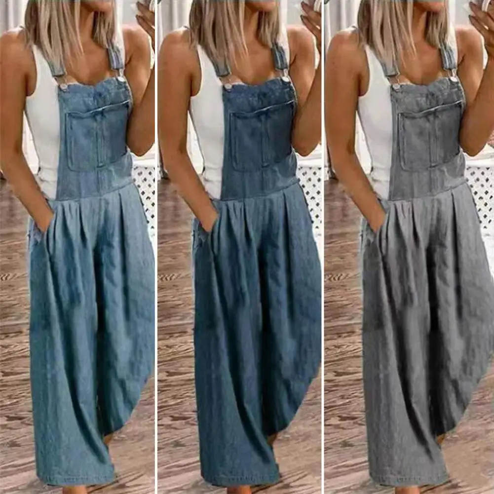

Streetwear Fashionable Mid Waist Sleeveless Jumpsuit Denim Sleeveless Jumpsuit Plus Size for Daily Life