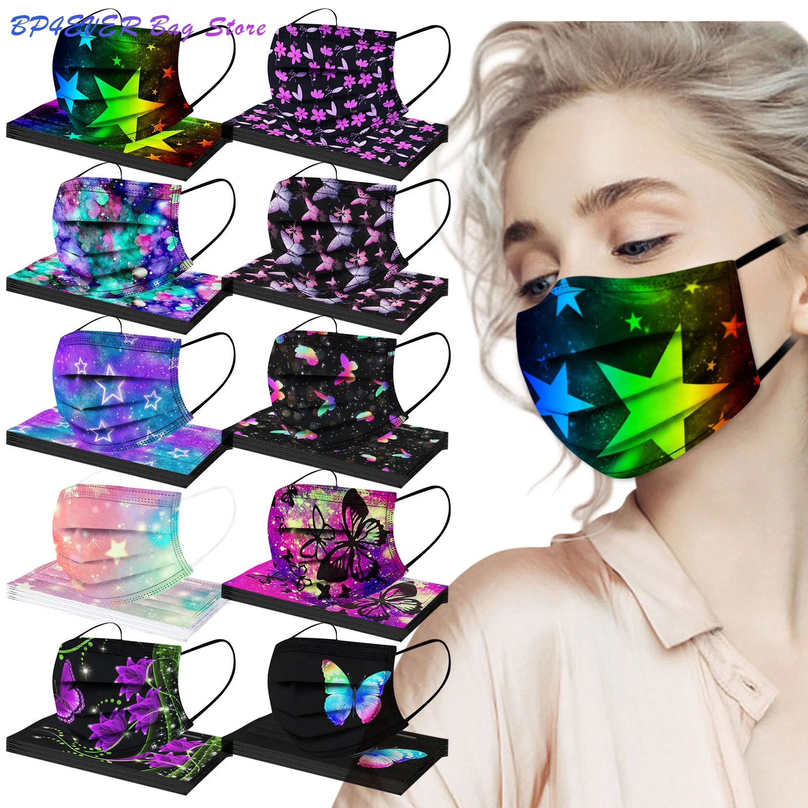 

Fashion Adult Mask Man Women Disposable Mask Butterfly Tie Dye Printing Bandage Hygiene Cosplay Mouth-muffle Free Shipping 2022