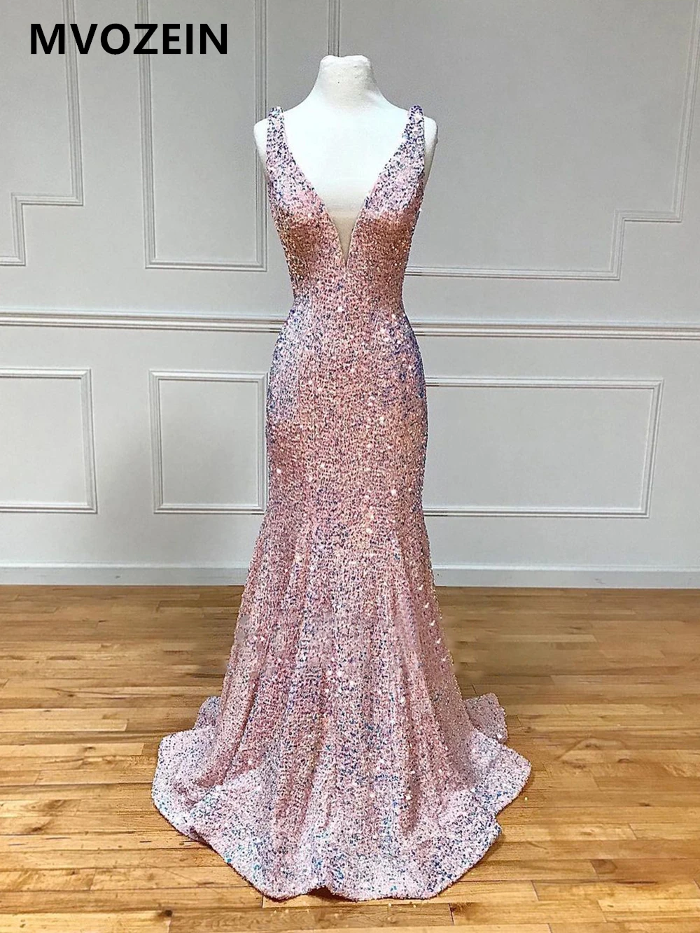 

Elegant Party Dresses for Women 2023 Mermaid V-Neck Sleeveless Floor Length Strapless Sequin Glitter Evening Dress