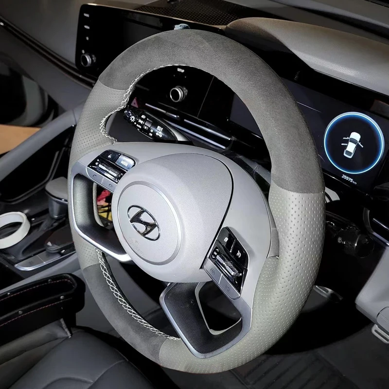 Настоящий чехол на руль Alcantara для Hyundai AVANTE CN7 Santa Cruz Tucson Plug I20 аксессуары ручного