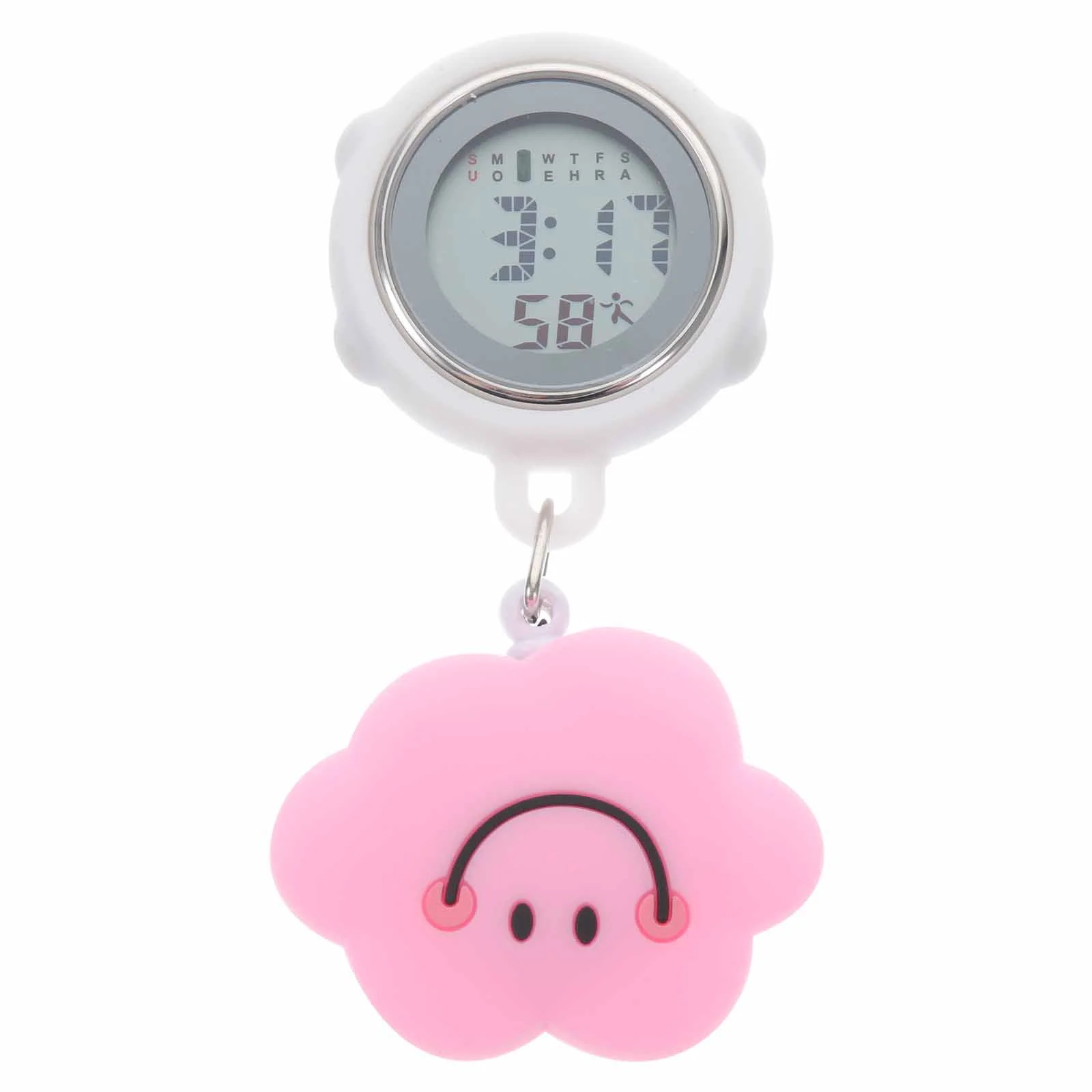 

Ukcoco Retractable Nurse Watches Clip Digital Watches Cute Cartoon Cloud Pattern Smile Round Face Hanging Lapel Pocket Watches