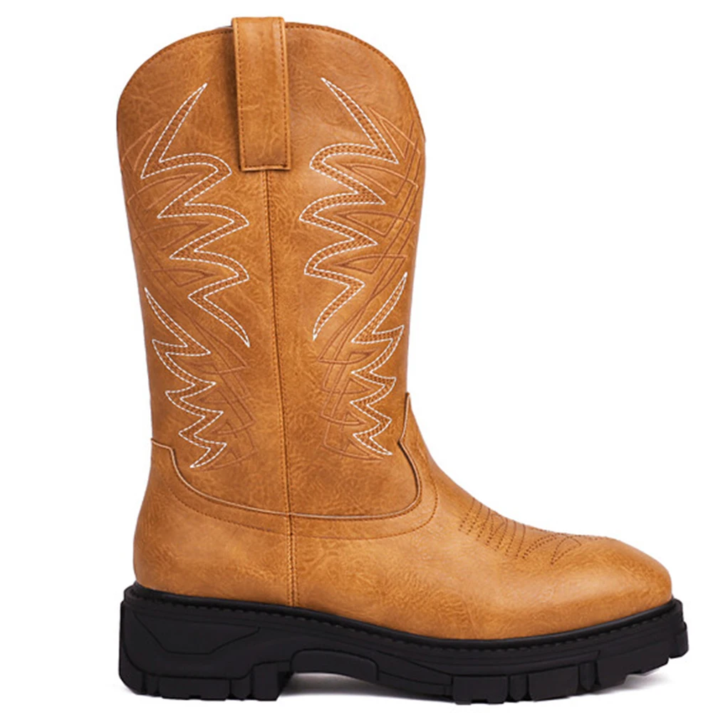 

Ботинки BONJOMARISA женские до середины икры с круглым носком, модные брендовые сапоги в западном стиле ретро на толстой подошве, ковбойские ботинки, Осень-зима