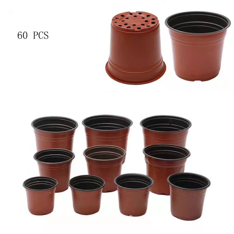 

60PCS Plant Flower Pots Plastic Starting Two-Tone Universal Soft Pots Flowers Nursery Seedes Storage Pot Container Garden Decor