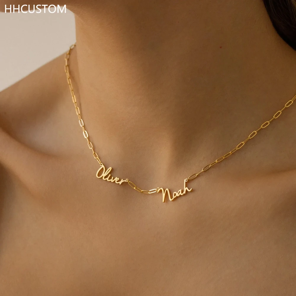 

Ожерелья с именем на заказ HHCUSTOM, индивидуальная цепочка с зажимом из нержавеющей стали, подвеска с несколькими именами, чокер для женщин, юв...