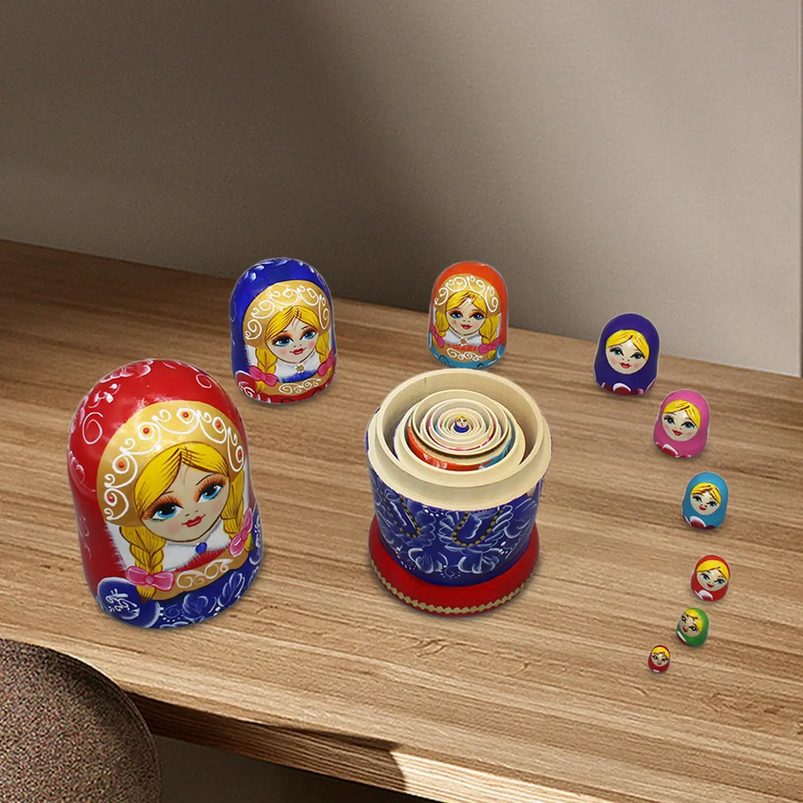 

10Pcs Hand Painted Russian Nesting Doll Matryoshka Crafts Nesting Doll for Birthday