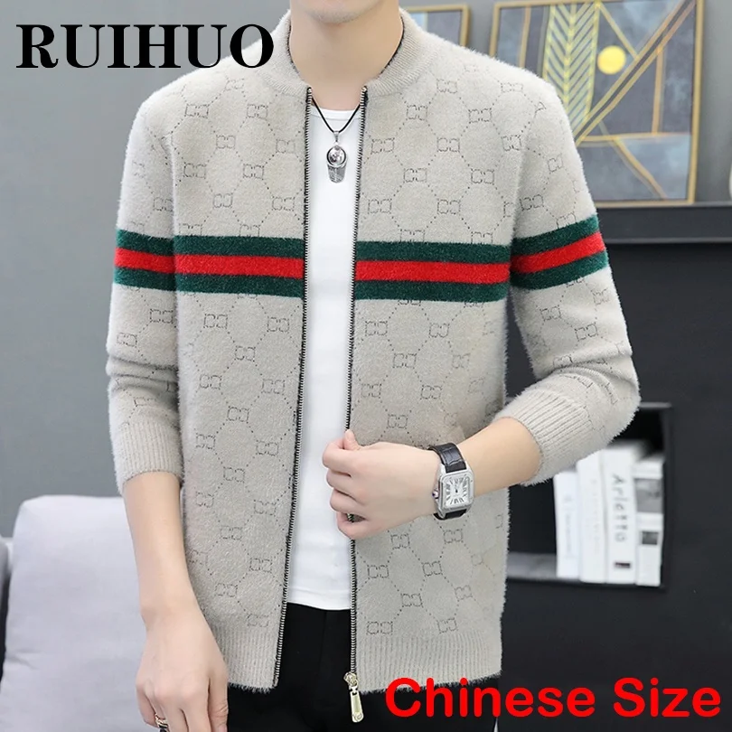 

RUIHUO Zipper Black Cardigan Luxury Mens Sweater Clothing Cardigan Men Winter Jacket Size 5XL 2022 Autumn Winter New Arrivals