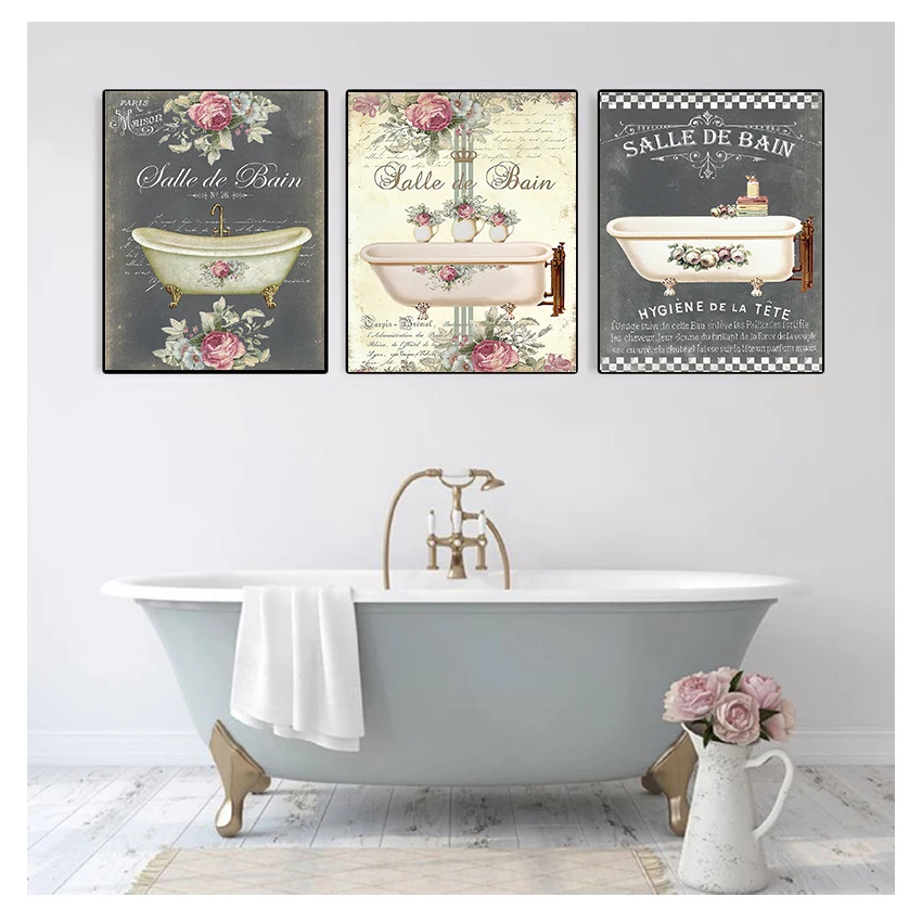 

Vintage Posters Salle de Bain Le Bain Chalkboard Shabby Fine Wall Art Canvas Pictures French Bathroom Decoration Paintings Print