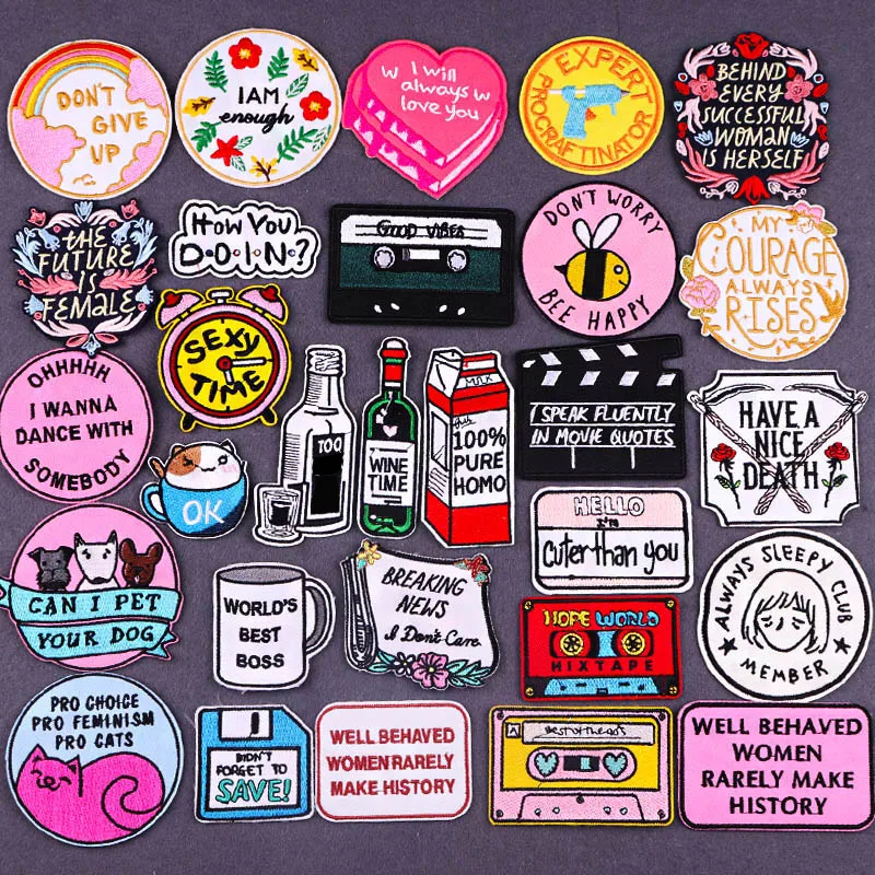 

Cartoon Letter Embroideried Patches For Clothing Flower Patch On Clothes DIY Clothing Thermoadhesive Patches wine Bottle Sticker