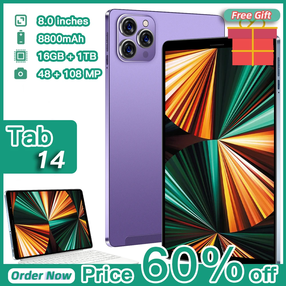 

Global Version Tab 14 Pad Pro Tablet HD 8 inch 4K Screen Certified Display 16GB+1TB Dual Speaker Phone Call 5G Tablets Android