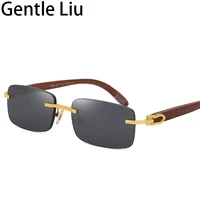 rimless rectangle natural wooden sunglasses men 2022 new fashion original wood sun glasses for women frameless eyewear uv400