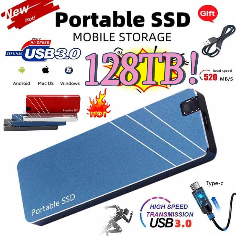 

Portable SSD High Speed 500GB 4TB 8TB 16TB 30TB 128TB External Solid State Drive Original USB3.1 Type-C Hard Disk for Laptops