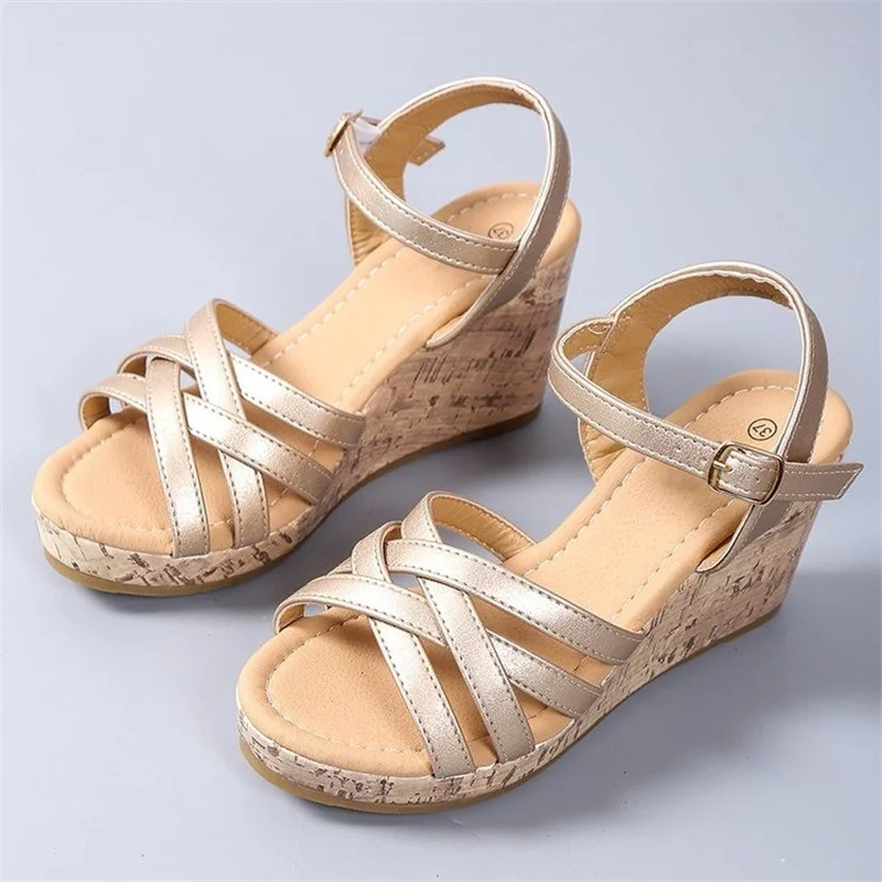 Sandals Women 2023 Summer New Buckle Platform Heeled Sandals Roman High Heels Shoes Fashion Brown Casual Woman Sandalias