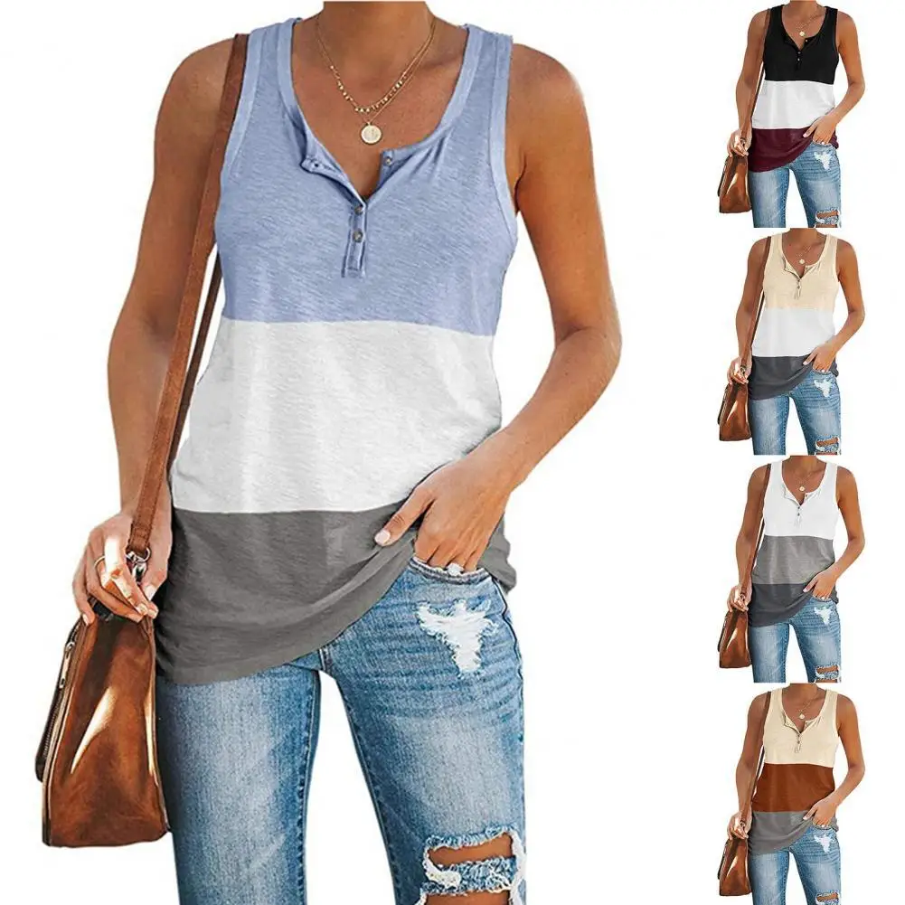 

Women Shirt Top Sleeveless Loose Buttons V-neck Contrast Color Vest Tanks Top Streetwear Workout Slim T-Shirts Camo Plus Size