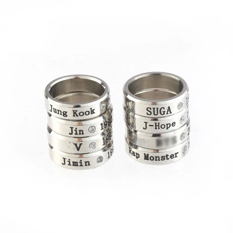 

2022 Korean Wave New Letter Ring Stainless Steel Diamond Engraved Lettering DIY JIMIN SUGA V J-HOPE Jewelry Gift