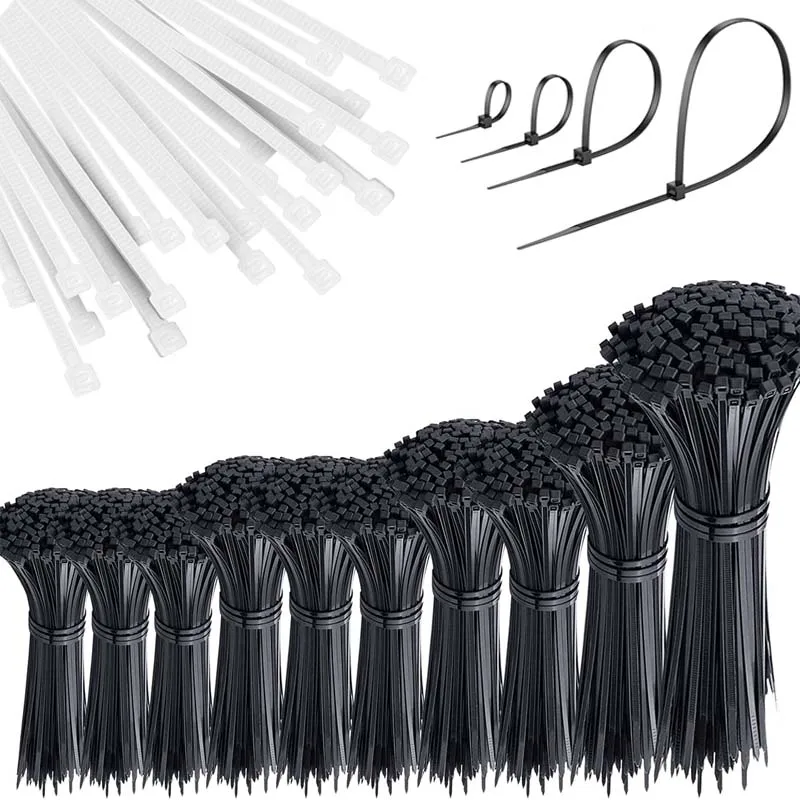 Черные/белые кабельные стяжки 25-100 шт., самоблокирующиеся пластиковые нейлоновые кабельные стяжки, зажимы, зажимы разного размера, крепежные кольца