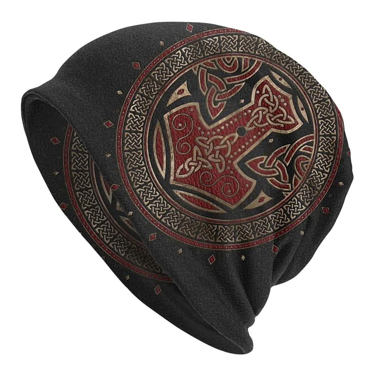 

Viking The Hammer Black Red Leather Unisex Bonnet Winter Warm Running Hats Double Layer Thin Hat Breathable Caps