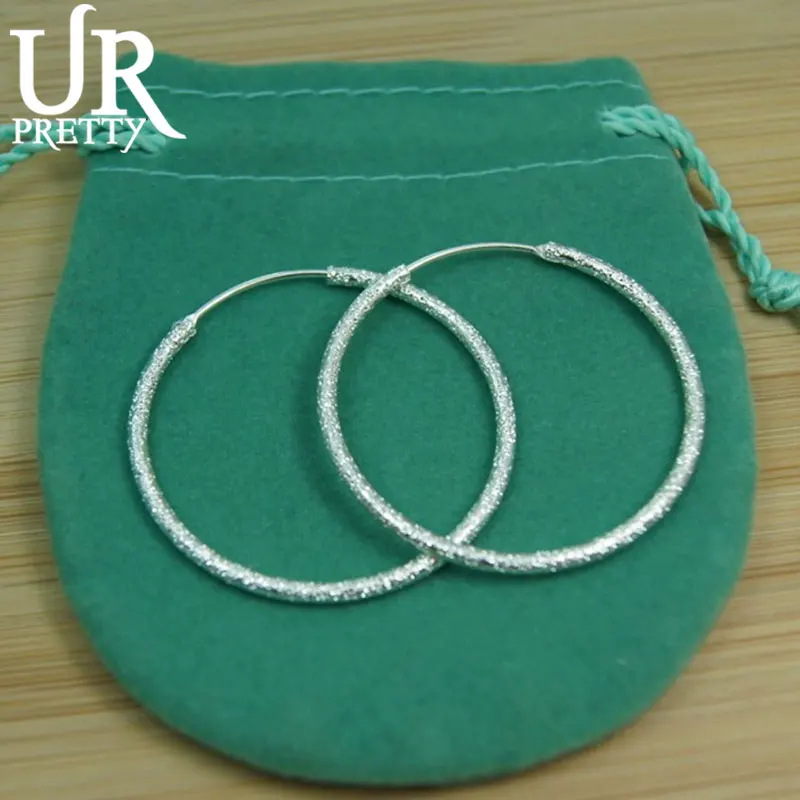 

URPRETTY 925 Sterling Silver Scrub Matte Round Circle 35/50/60MM Big Hoop Earrings for Women European Fashion Jewelry Gift