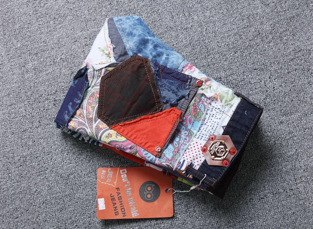 Patchwork Jeans Men's Beggar Pants Colorful Straight Denim Trousers Male's Designer Jeans for Men Hip Hop Jeans Streetwear