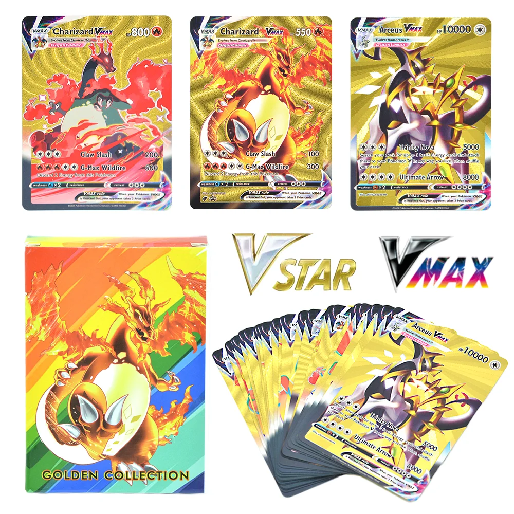 

New 55pcs Pokemon Gold Silver English Spanish Energy Card Arceus Charizard Pikachu Vstar Vmax Anime Game Collection Gift Toys