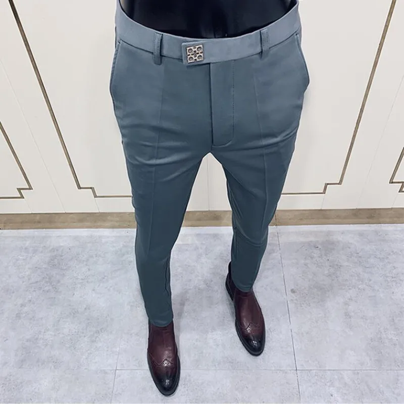2022 Business Suit Pant Mens Dress Pants Ankle Length Casual Slim Formal Trousers Elastic Pencil Pants Office Men Clothes 28-36  - buy with discount