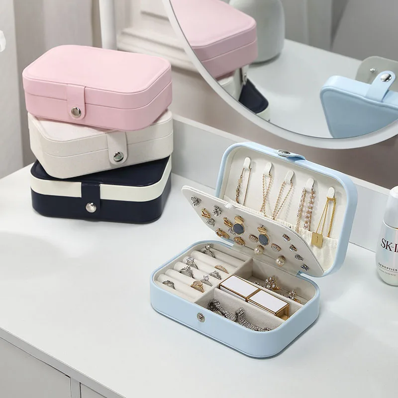 

1Pcs Portable Double Deck Jewelry Box Dustproof Girl Gift Modern Style PU Leather/Flannelette Display box Storage Jewelry Box