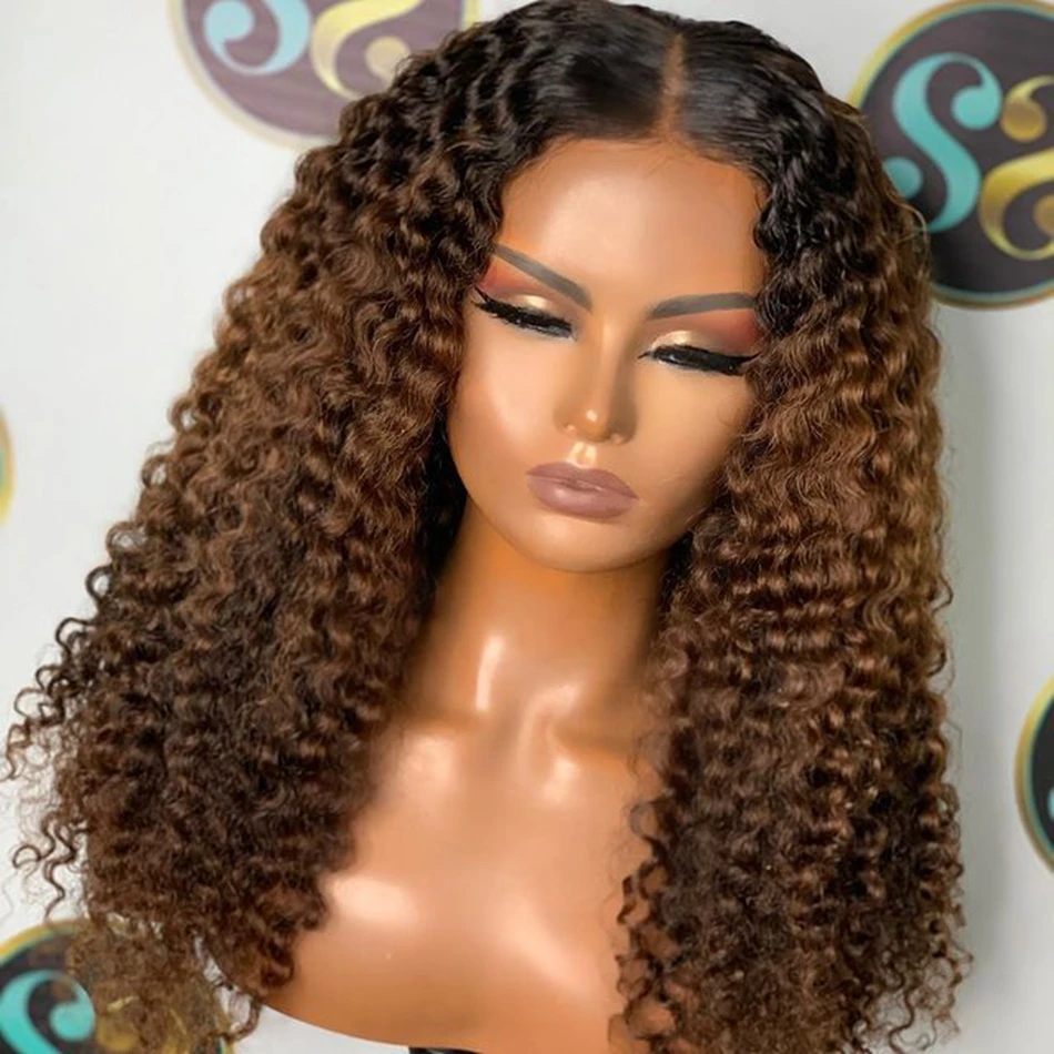 

Soft Preplucked 26”Long 180% Density Ombre Honey Blonde Brown Kinky Curly Lace Front Wig For Black Women Babyhair Glueless Daily
