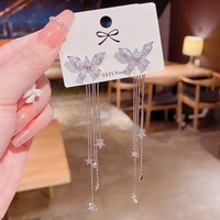 2022 new long tassel butterfly drop earrings for women five pointed star crystal dangle earrings statement jewelry
