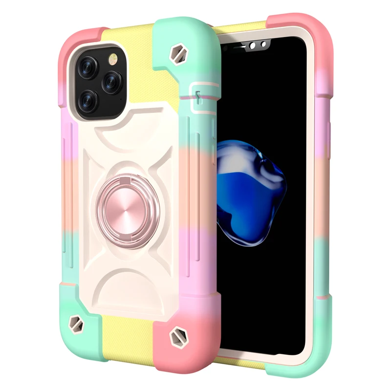 

Armor Bumper Bumper Phone Case For iPhone 13 12Pro 11 Pro Max XR XS Max X 7 8 Plus Colorful Robust Ring Holder Hard PC Cover