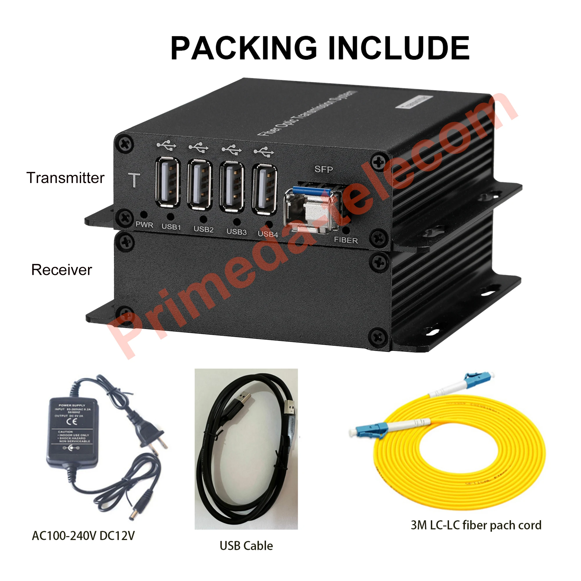 4-портовый USB2.0 через оптоволоконный удлинитель LC одномодовое одноволоконное