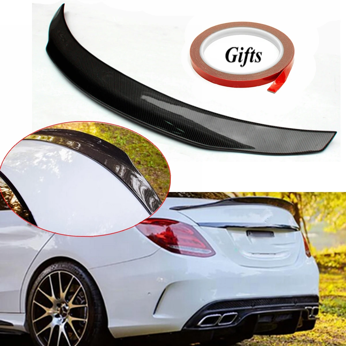 

Real Carbon Fiber Performance trunk spoiler wing Highkick Trunk Spoiler Wing for Mercedes for Benz W205 C63 AMG PSM 2015-2017