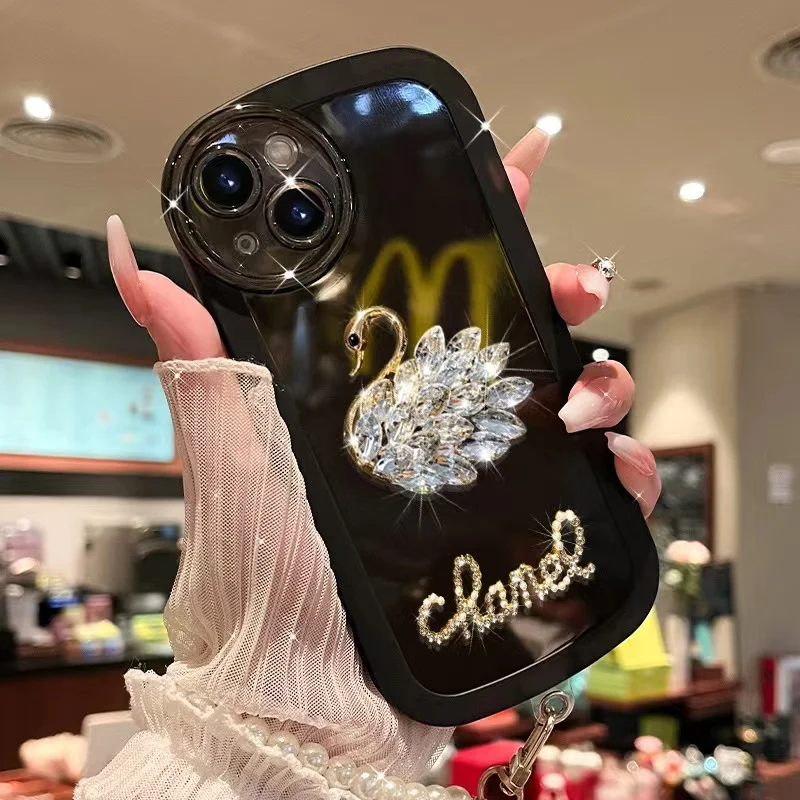 

Stereo Swan Rhinestone Suitable for iPhone 6 6s XS X XR 6plus 7 8 7plus8plus11 12 13 14 Series Phone Case 12 13 promax Full Case